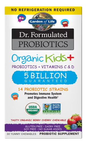GL-Dr. Formulated Probiotics Organic Kids+ Probiotics + Vitamins C & D Berry Cherry 30 Yummy Chewables
